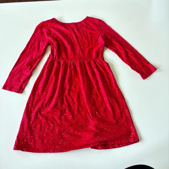Old Navy Girls Dress Large 10/12 Red Gold Sparkle Long Sleeve Winter Holiday - Picture 5 of 6